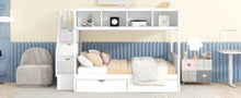 Load image into Gallery viewer, Twin over Full Bunk Bed with Shelfs, Storage Staircase and 2 Drawers, White
