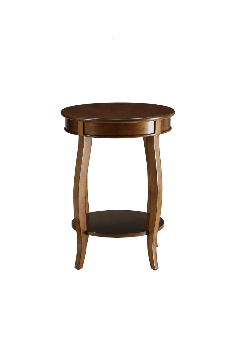 Solid Wood Round End Table With Shelf - Brown