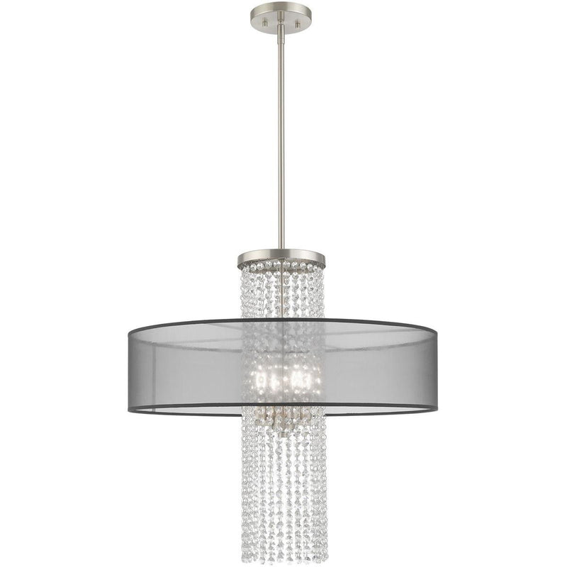 33" Four Light Dimmable Chandelier With Shades - Nickel