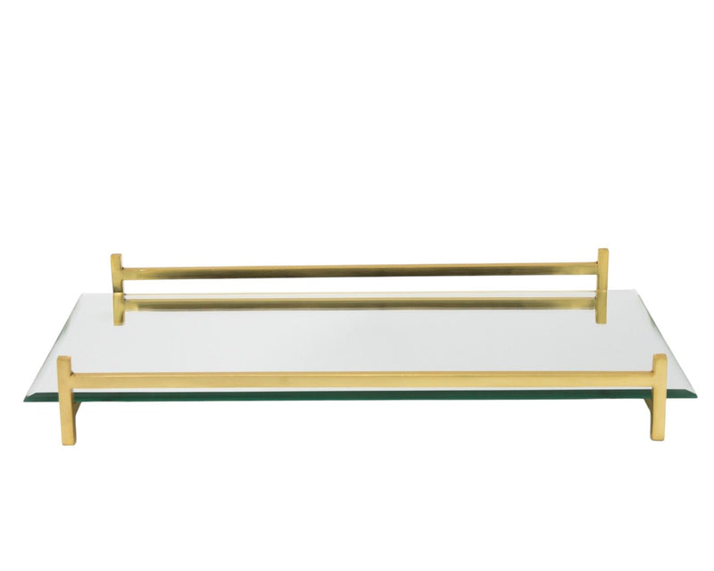 16" Mirror And Rectangular Glass Vanity Tray - Gold
