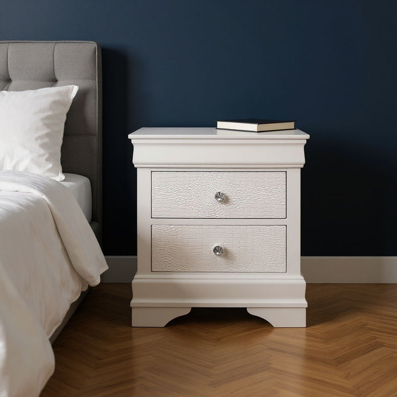 Shagreen Two Drawer Solid Wood Nightstand - White
