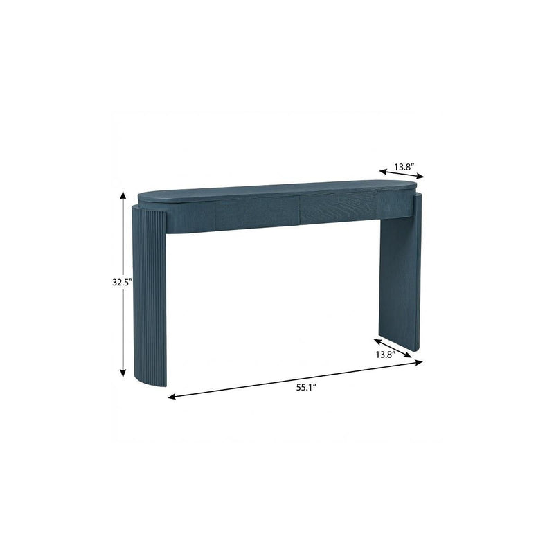 Oval Double Pedestal Console Table With Two Drawers - Navy Blue