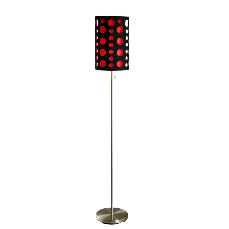 Steel Novelty Floor Lamp With And Red Drum Shade - Silver / Black