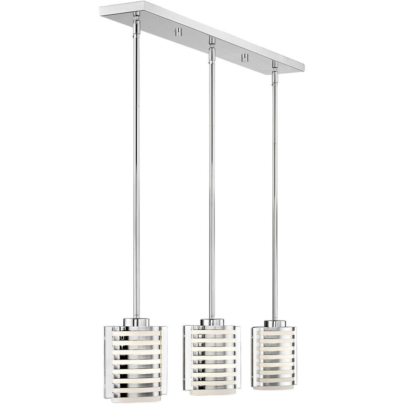 Three Light Metal Dimmable Chandelier With Shades - Silver / Opal