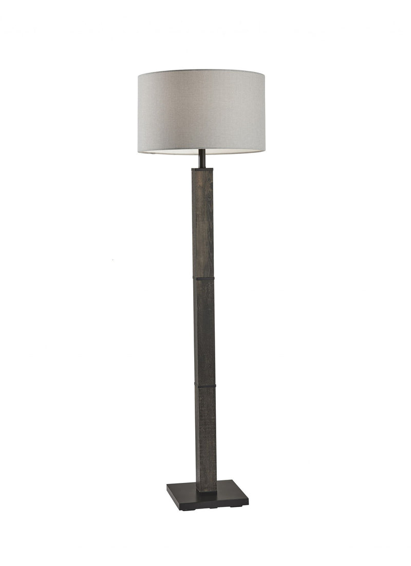 Traditional Shaped Floor Lamp With Off-White Drum Shade - Black