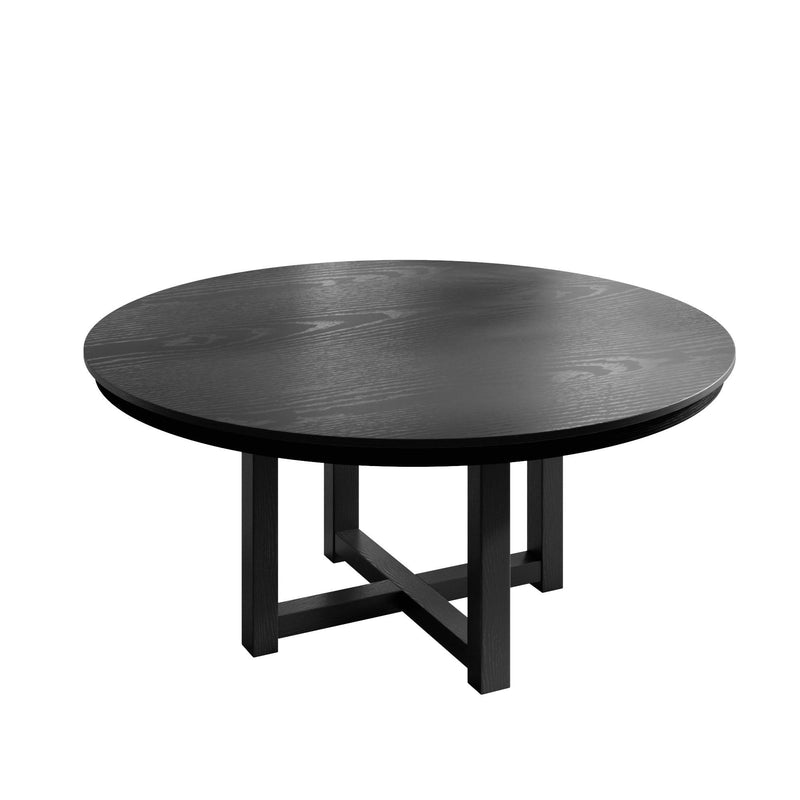 59" Solid Wood Mirrored Double Pedestal Base Round Top Dining Table - Black