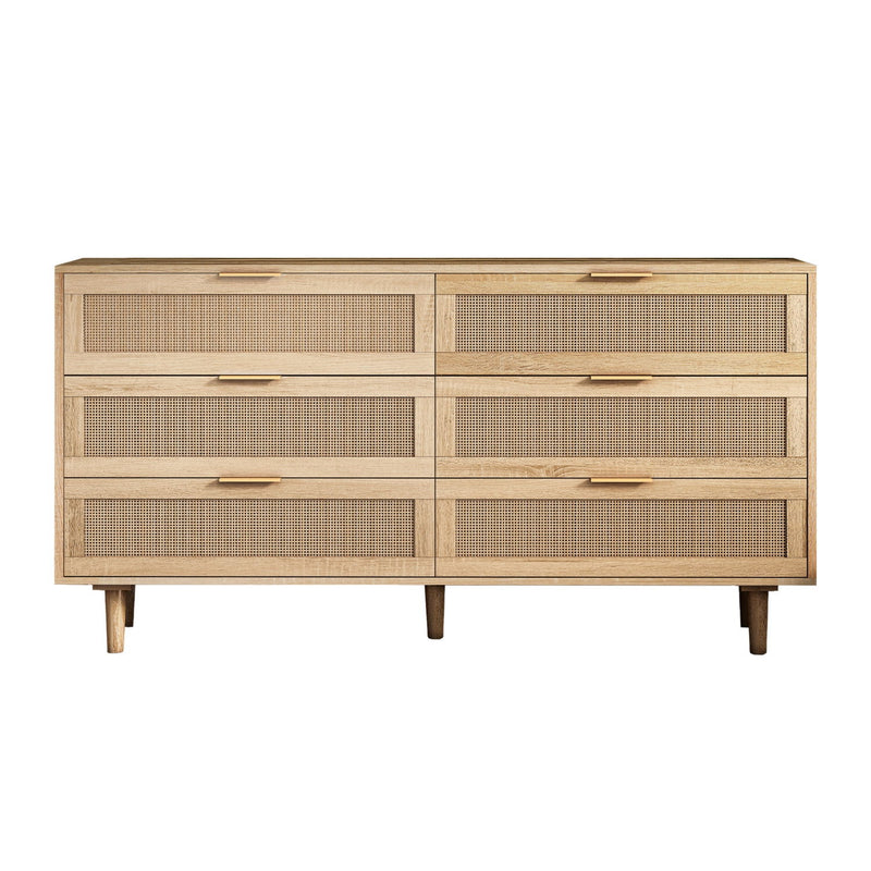 Rattan Six Drawer Double Dresser (716335) - Natural