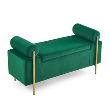 Load image into Gallery viewer, Elegant Upholstered Storage Bench With Cylindrical Arms And Iron Legs,
