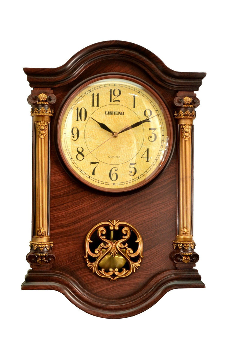 Silent Analog Ornate Wall Clock - Walnut / Gold