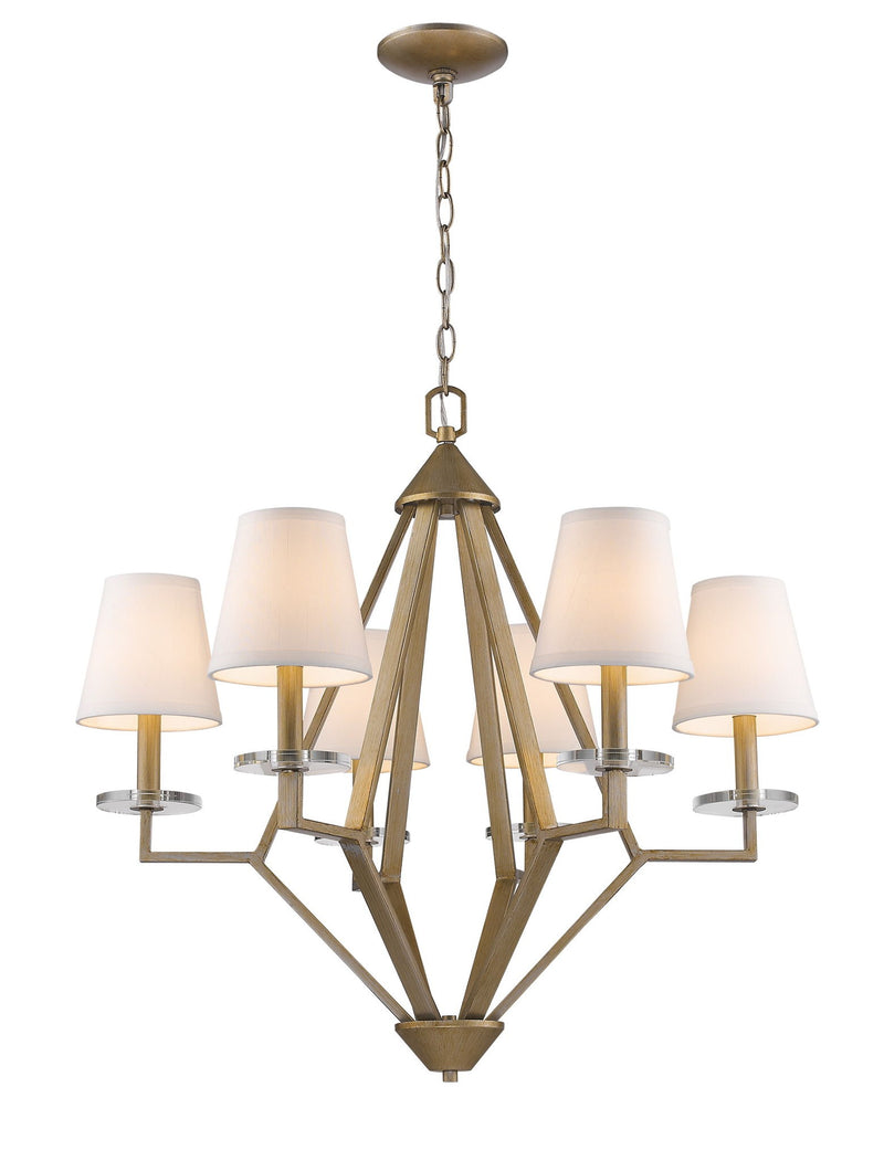 Candle Style Six Light Metal And Crystals Dimmable Chandelier With White Shades - Gold / White