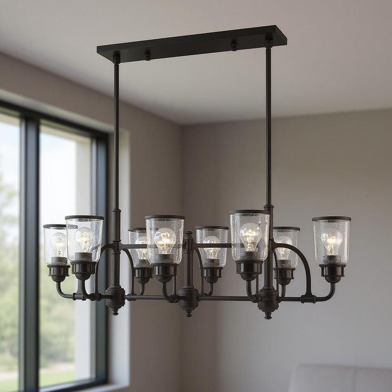 21" Eight Light Dimmable Chandelier With Shades - Bronze