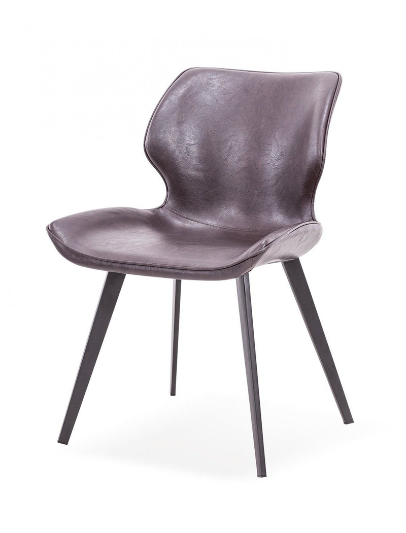 Upholstered Faux Leather Dining Side Chairs (Set of 2) - Brown / Black