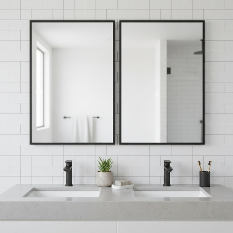 Metal Framed Bathroom Vanity Mirrors (Set of 2) - Black