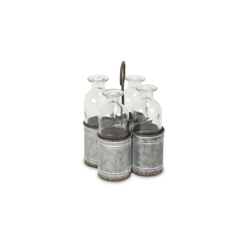 Galvanized Decorative Bottle Tabletop Sculpture (Set of 4) - Clear