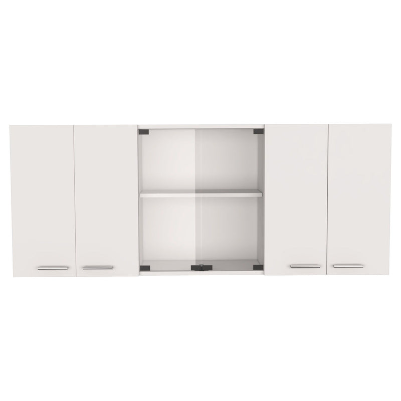 59" Wood Wall Mounted China Cabinet With Six Doors - White