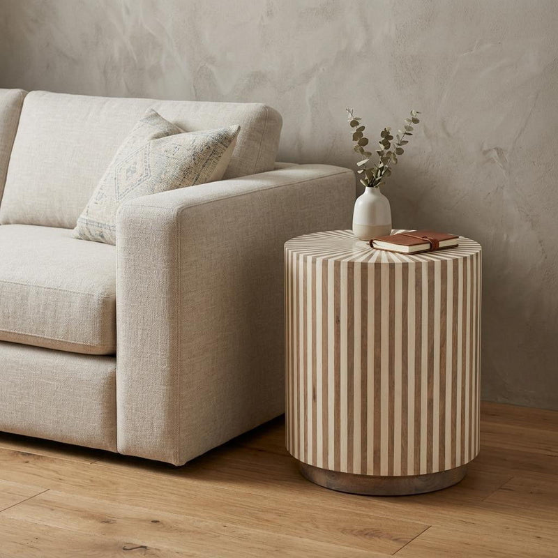 Solid Wood Round Drum End Table - Brown