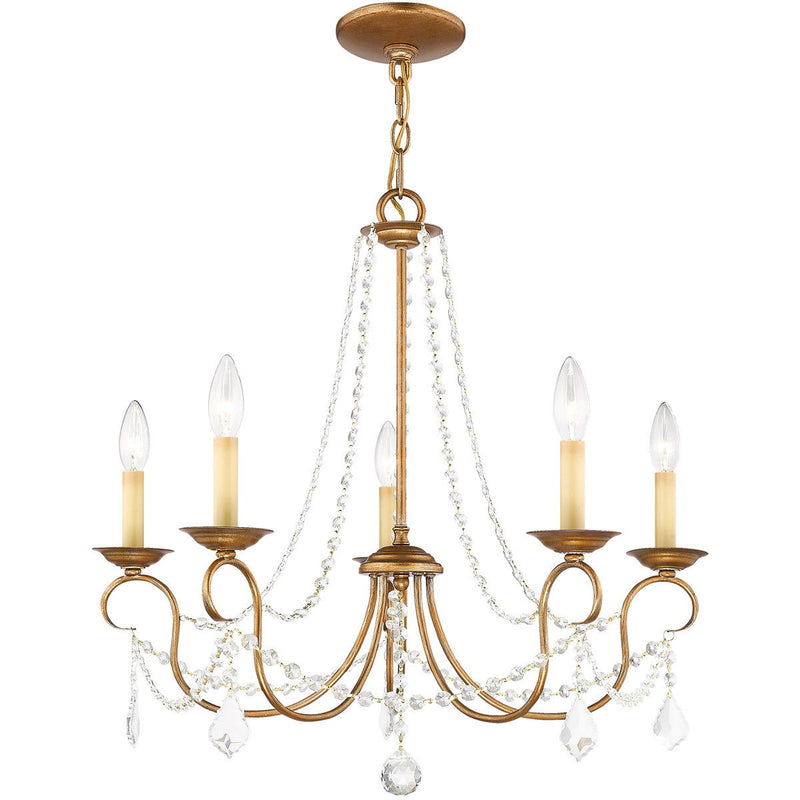 23" Five Light Dimmable Chandelier With Shades - Antiqued Gold
