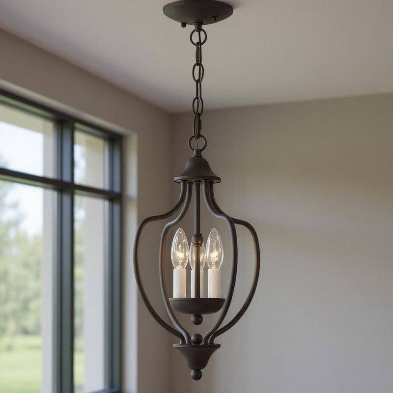 17'' Three Light Dimmable Chandelier With Shades - Bronze