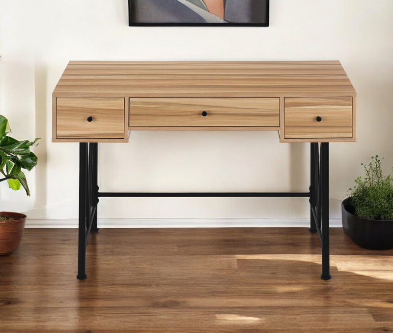 47" Computer Desk With Three Drawers - Light Brown And Black