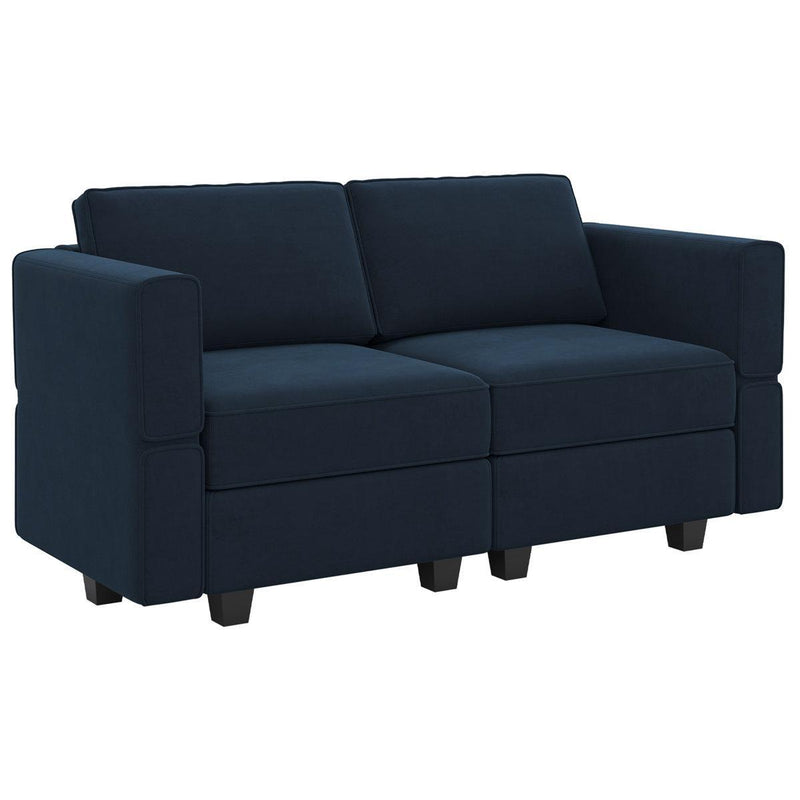 Velvet Modular Loveseat With Storage And Toss Pillows - Blue And Black