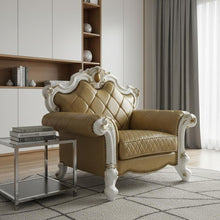 Load image into Gallery viewer, Faux Leather Tufted Arm Chair - Light Brown And Pearl
