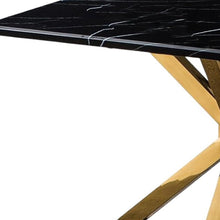 Load image into Gallery viewer, 79" Marble And Metal Cross Leg Base Dining Table - Black
