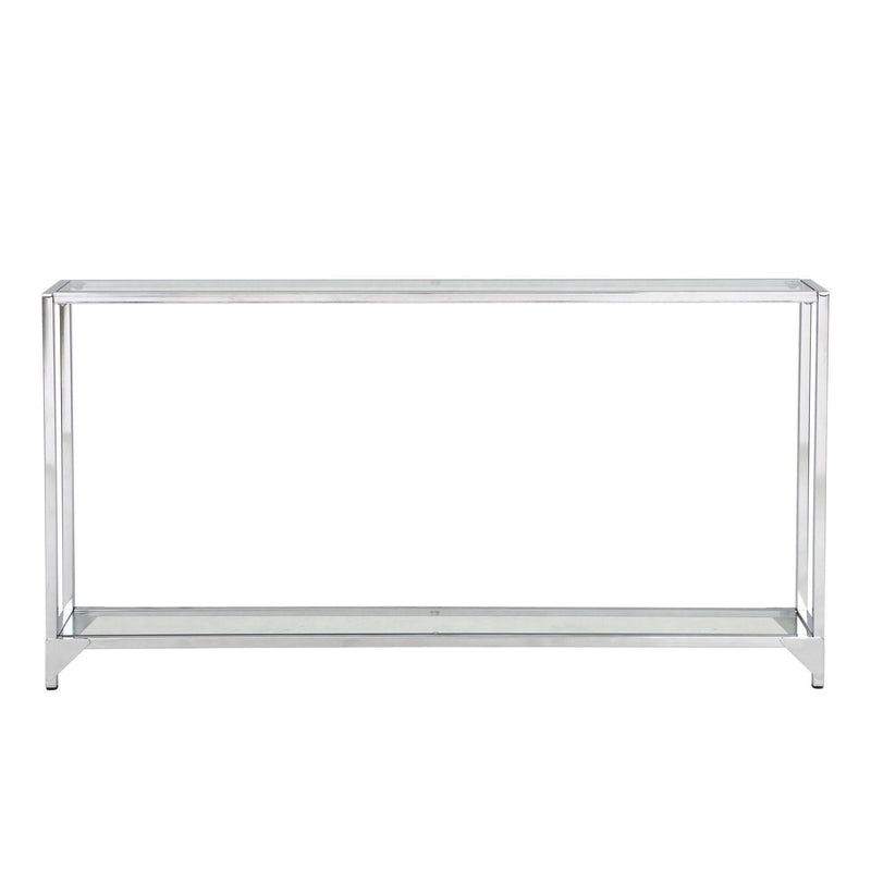 Clear And Glass And Iron Frame Console Table With Shelf - Silver