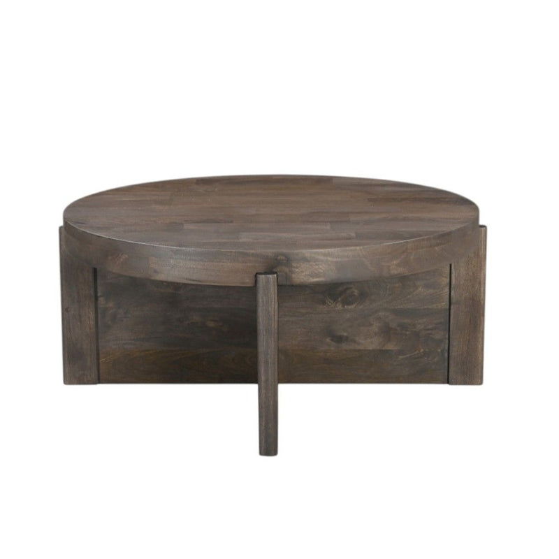 Solid Wood Round Cross Legs Coffee Table - Brown