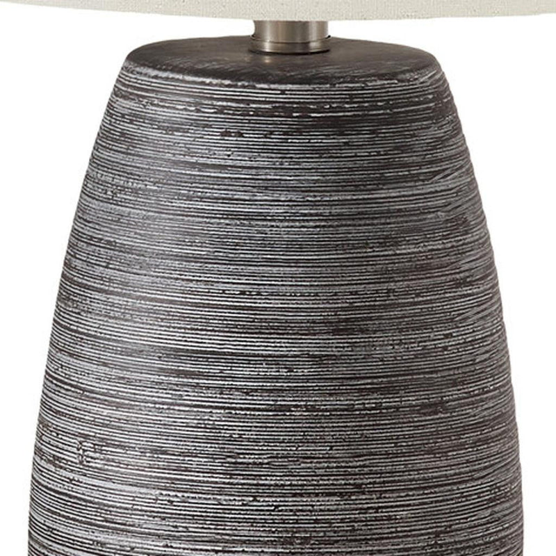 Ceramic Round Table Lamp With Ivory Drum Shade - Gray