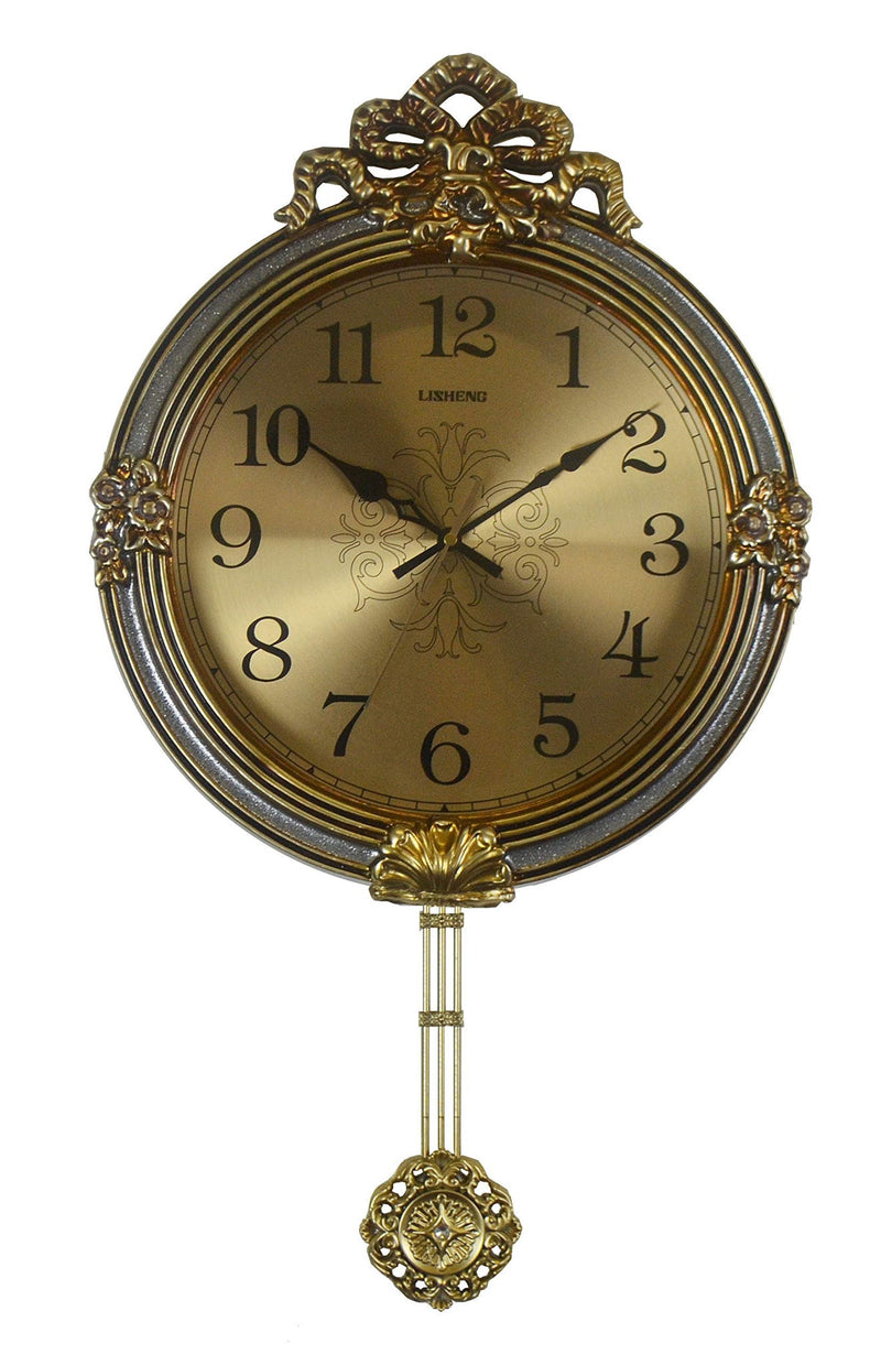 Silent Pendulum Ornate Round Wall Clock (626560) - Gold / Silver