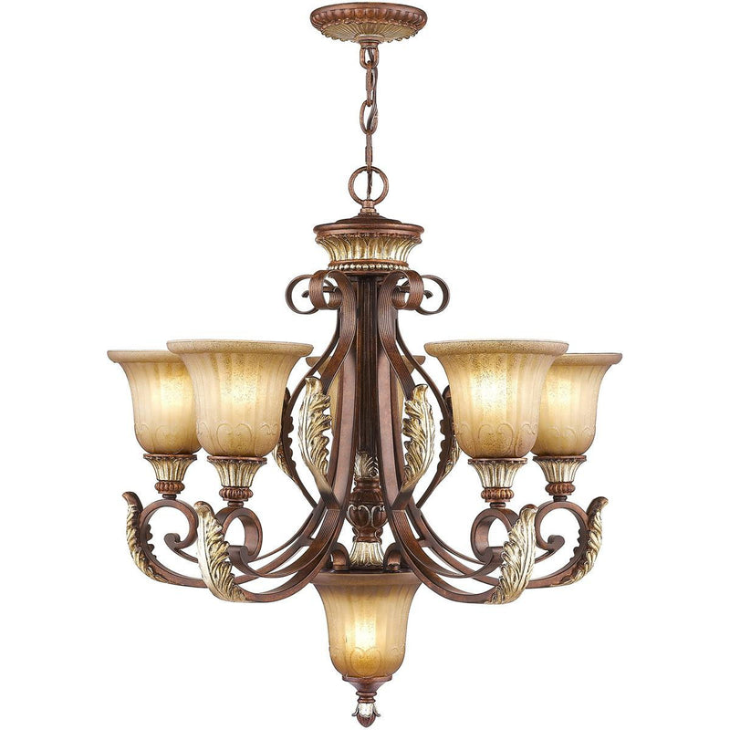 28" Six Light Dimmable Chandelier With Shades - Bronze