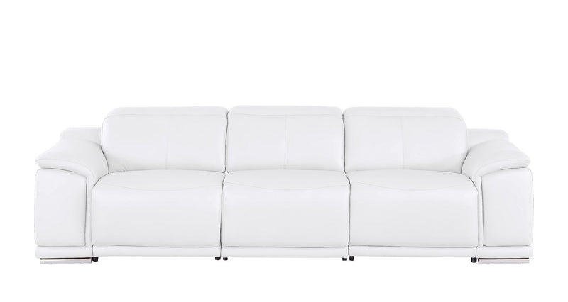 108" Leather Reclining USB Sofa - White