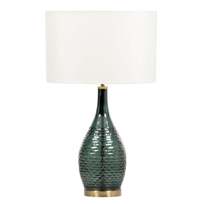 Glass LED Table Lamp With White Drum Shade - Blue / Green