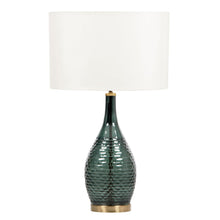 Load image into Gallery viewer, Glass LED Table Lamp With White Drum Shade - Blue / Green
