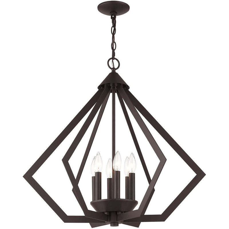 25" Six-Light Dimmable Chandelier With Shades - Bronze