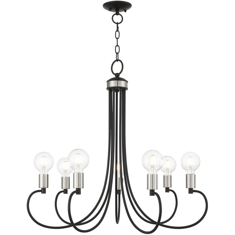 28" Seven Light Dimmable Chandelier With Shades - Black