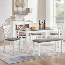 Load image into Gallery viewer, 6 Piece Kitchen Dining Set, Rectangular Dining Table With 4 Upholstered Chairs And Bench - Gray / White
