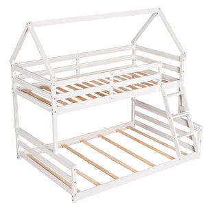 Twin over Full House Bunk Bed with Built-in Ladder,White