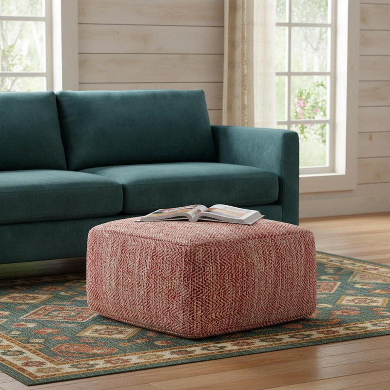 Cotton Pouf Ottoman - Red
