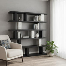 Load image into Gallery viewer, Faux Marble Five Tier Geometric Bookcase - Black / White
