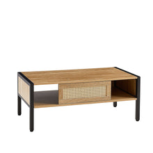 Load image into Gallery viewer, 40.16&quot; Rattan Coffee Table, Sliding Door For Storage, Metal Legs, Modern Table For Living Room
