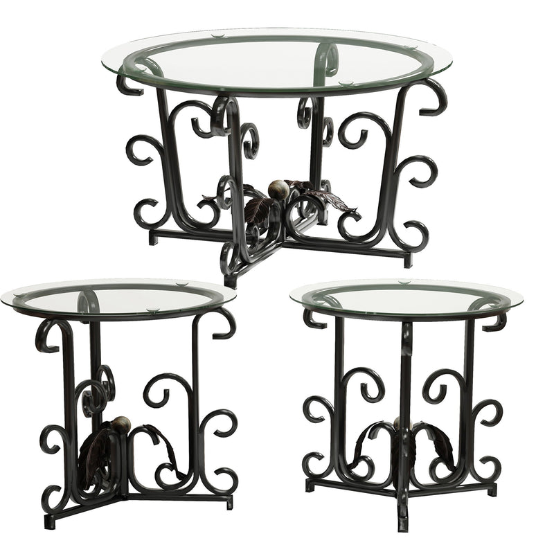3 Piece Coffee Table Set With Tempered Glass Surface - Black