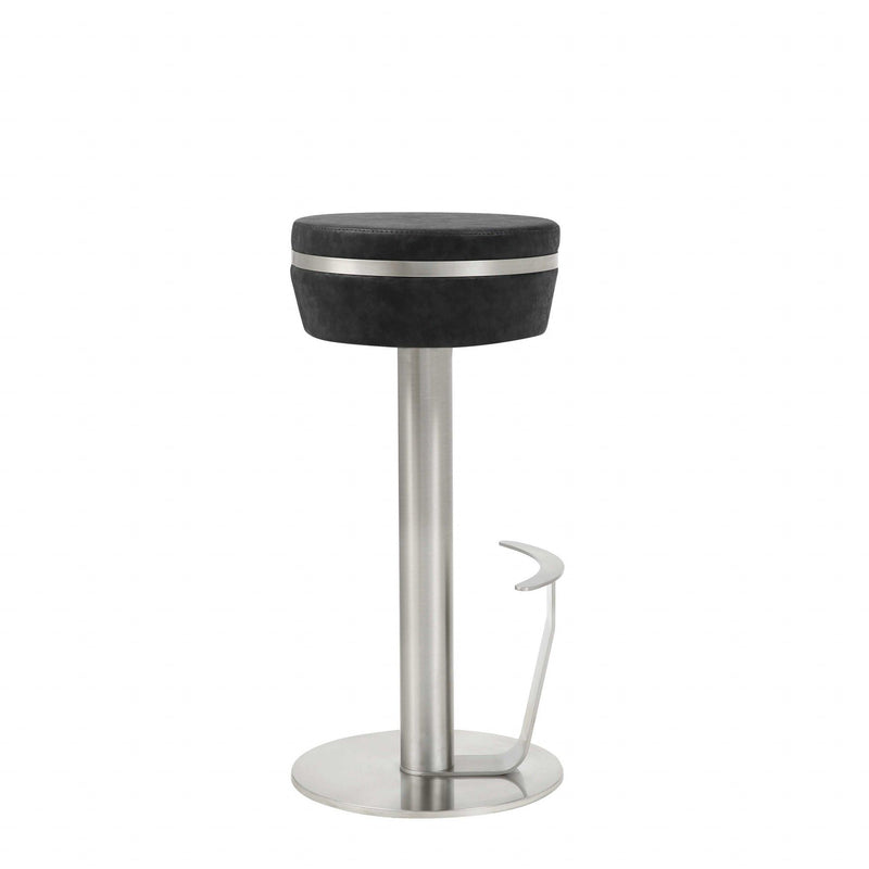 Faux Leather Steel Bar Height Bar Chair - Black / Silver