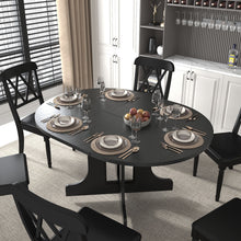 Load image into Gallery viewer, Dining Table For Farmhouse Kitchen Expandable Oval Table Top With Removable Leaf Trestle X Shaped Base - Black
