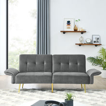 Load image into Gallery viewer, 78&quot; Italian Velvet Futon Sofa Bed, Convertible Sleeper Loveseat Couch with Folded Armrests and Storage Bags for Living Room and Small Space, Grey 280g velvet
