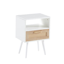 Load image into Gallery viewer, 15.75" Rattan End Table With Drawer And Solid Wood Legs, Modern Nightstand, Side Table For Living Room, Bedroom
