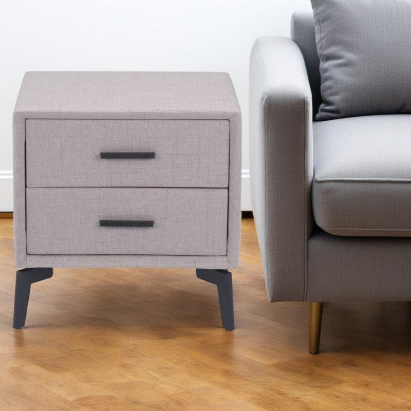 20" Fabric Wood And Steel End Table With Two Drawers - Gray And Black