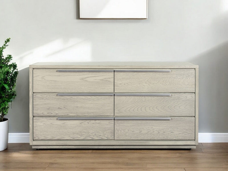 Solid Wood Six Drawer Double Dresser - Gray