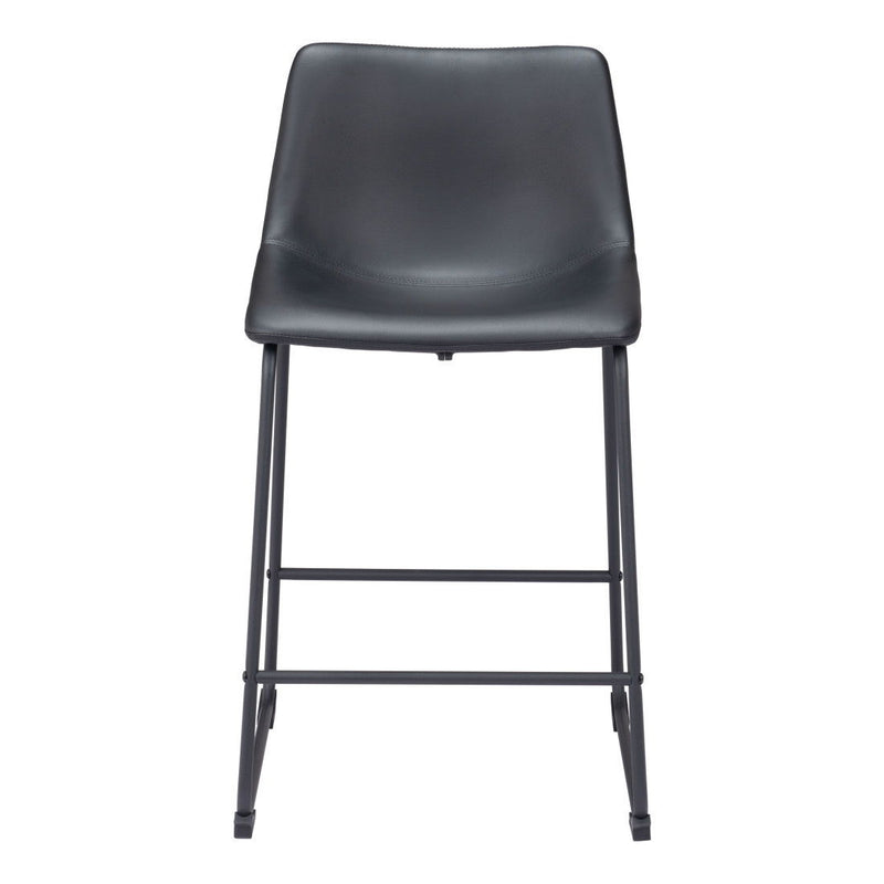 24" Transitional Faux Leather And Steel Counter Height Bar Chairs (Set of 2) - Black