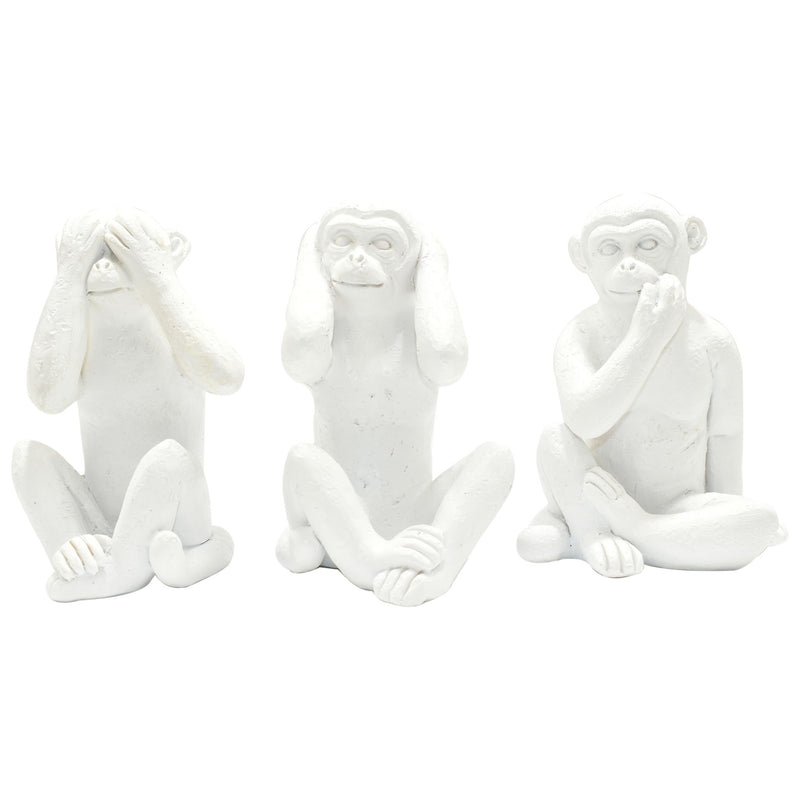 Monkey Tabletop Sculpture (Set of 3) - White